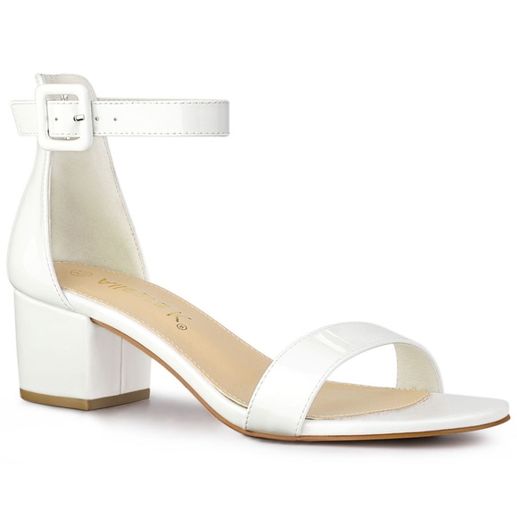 NWOT Nordstrom Abound Low Chunky Heel w Skinny Ankle Straps White Heels - Picture 4 of 7